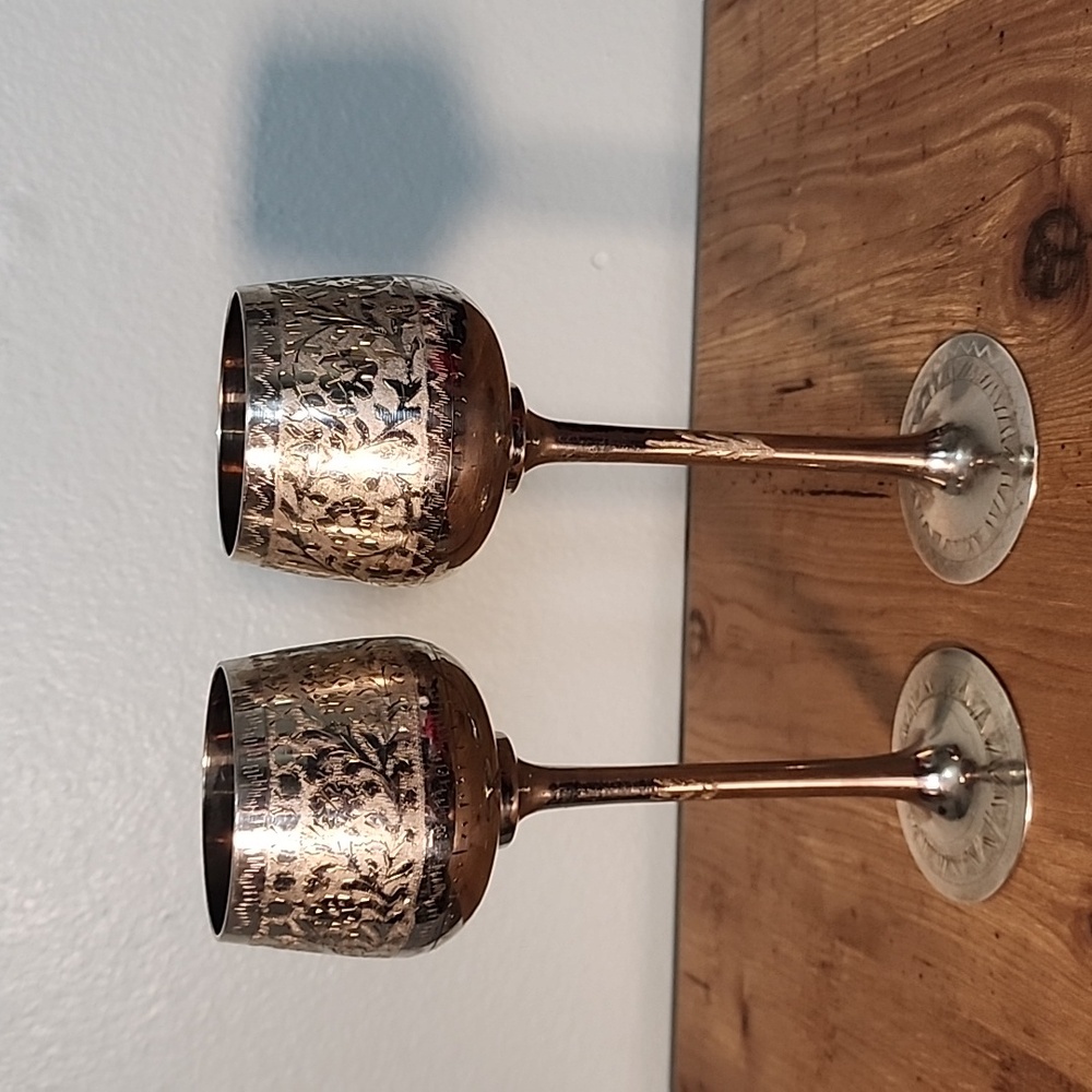 World Gift ZY Long Stem Goblet Silverplate India set of 2 - Picture 1 of 9